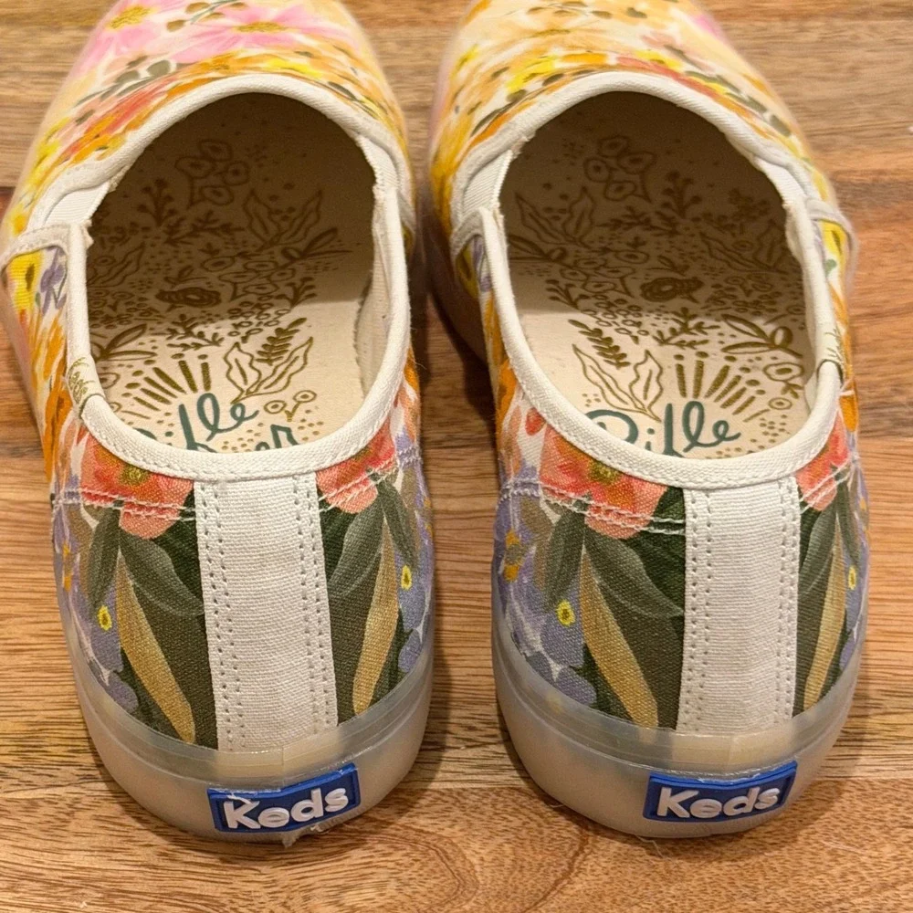 Keds x Rifle Paper Co Double Decker Sneaker  Floral Slip On Womens 7.5 Yellow